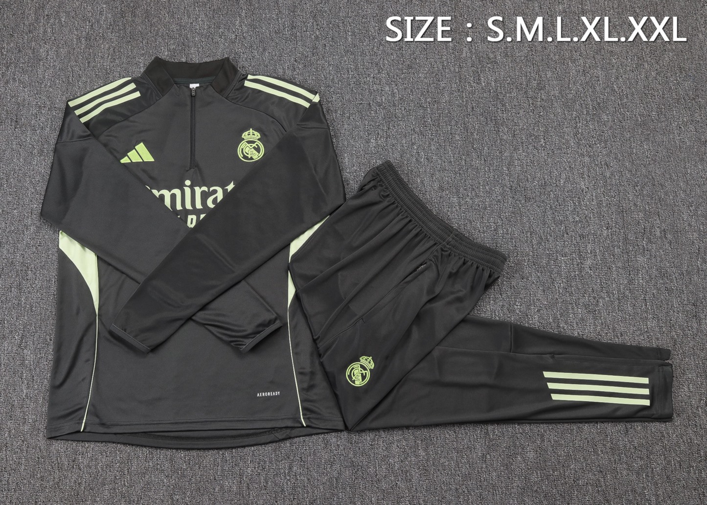 202526 Real Madrid grayish green Long-sleeved half-pull training kit Football team kit