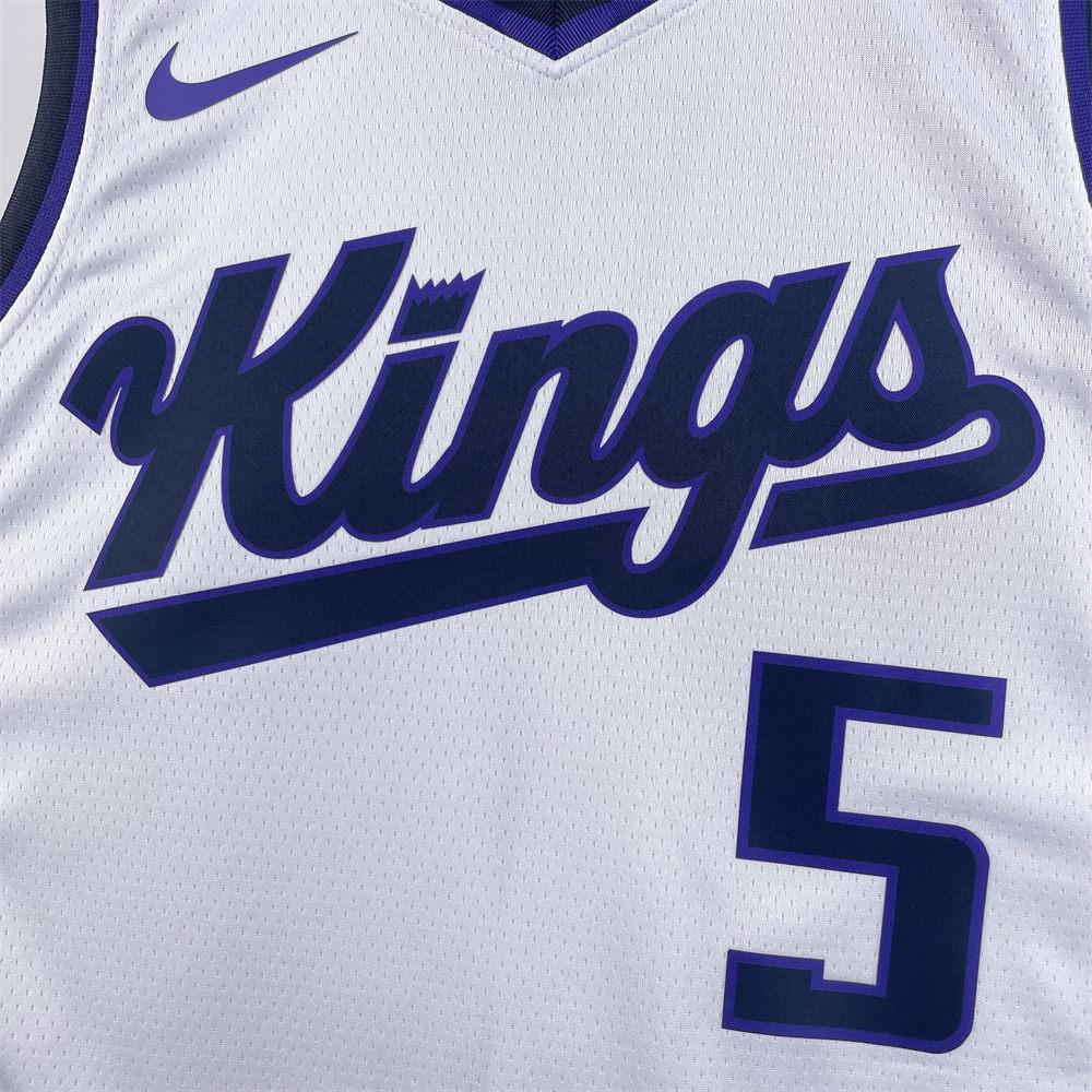 NBA Scaramento Kings 2024 V-Neck White jersey FOX#5 S-XXL
