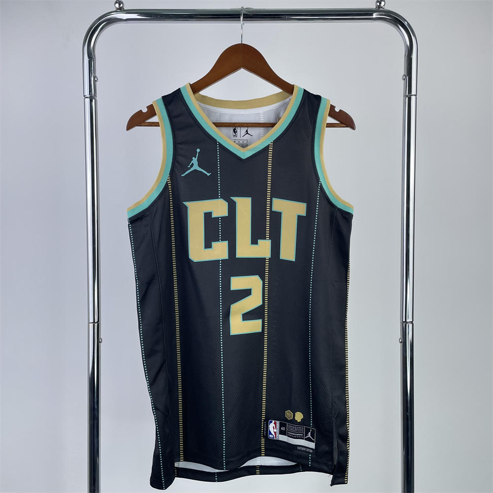 NBA Charlotte Hornets V-Neck Black Jersey BALL#2 S-XXL