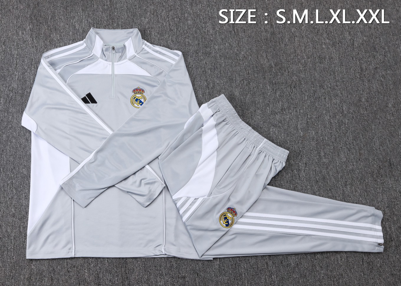 202526 Real Madrid Grey Long-sleeved half-pull training kit Football team kit