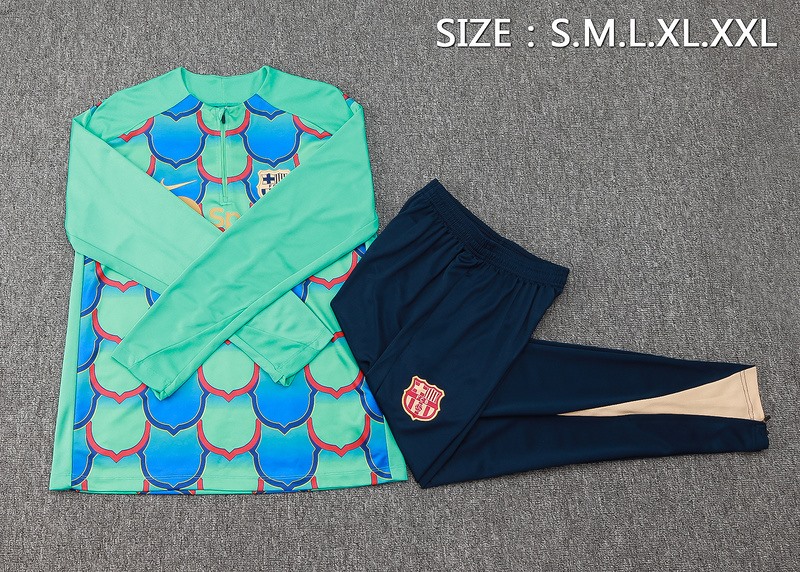 24/25 Barcelona Blue Green Long-sleeved half-pull training kit Football team kit