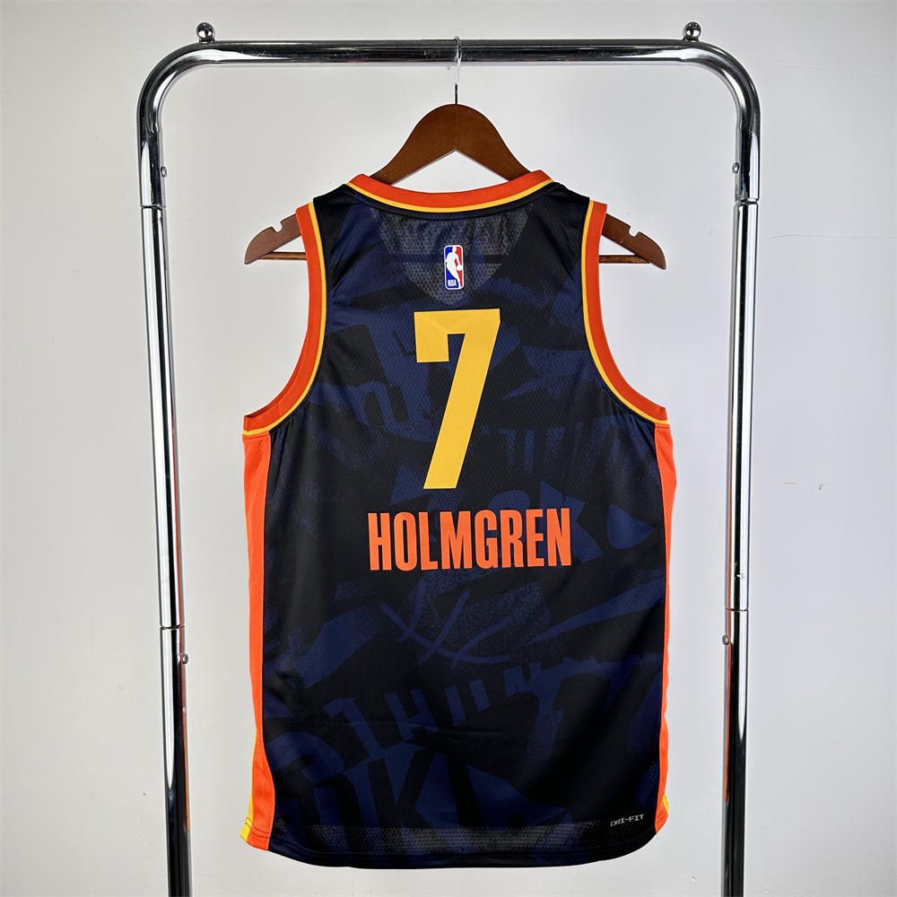 NBA Oklahoma City Thunder 2024 City Edition V-Neck Black Jersey HOLMGREN#7 S-XXL