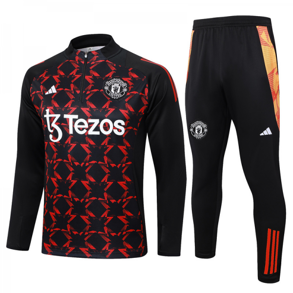 24/25 Manchester United Black red Long-sleeved half-pull training kit Football team kit