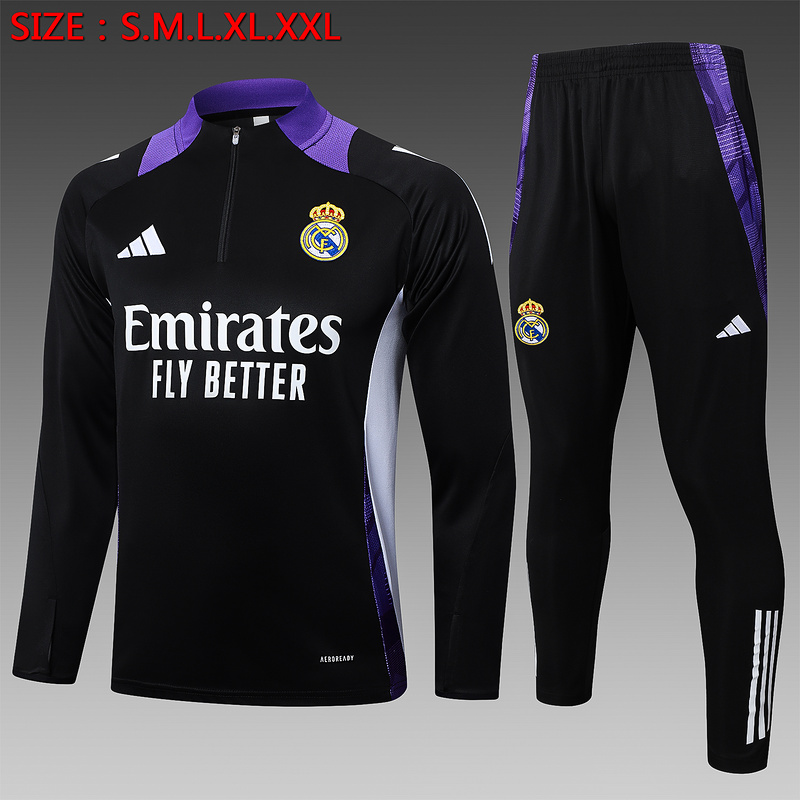 24/25 Real Madrid Black Long-sleeved half-pull training kit Football team kit