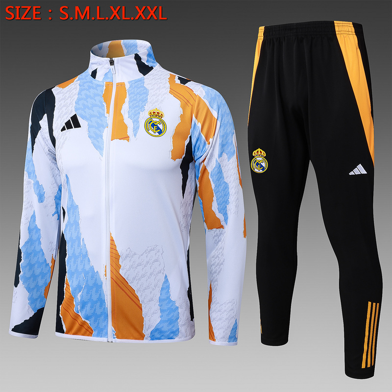 2024/25 Real Madrid Blue white yellow Jacket Training Suit Set Football Team Shirt Sports Fashion