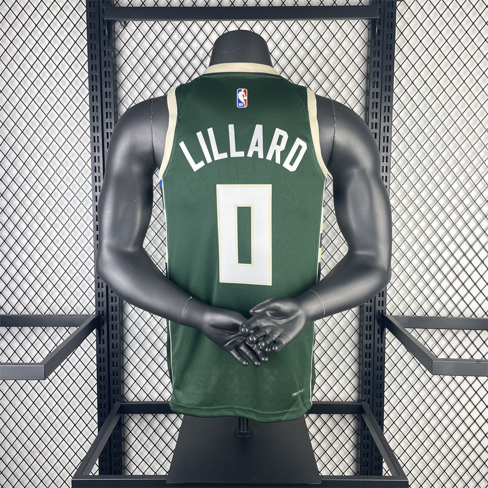 NBA Milwaukee Bucks V-Neck Green jersey LILLARD#0 S-XXL