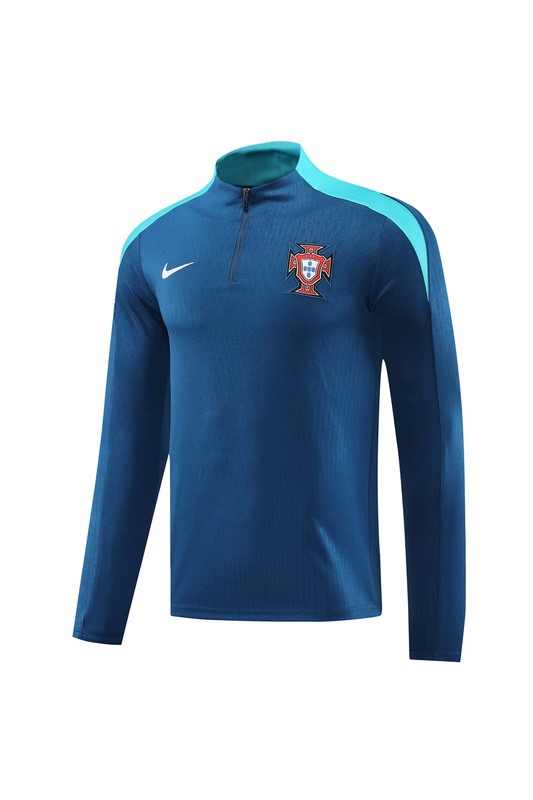 2024 Portugal Royal Blue Long-sleeved half-pull training kit Football team kit