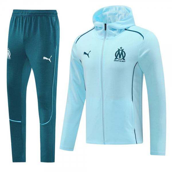 2024 Olympique Marseille Sky Blue Hoodie Jacket Kit Set Football Team Shirt Sports Fashion