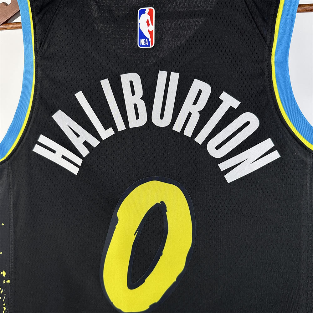 NBA Indiana Pacers 2024 City Edition V-Neck Black Jersey HALIBURTON#0 S-XXL
