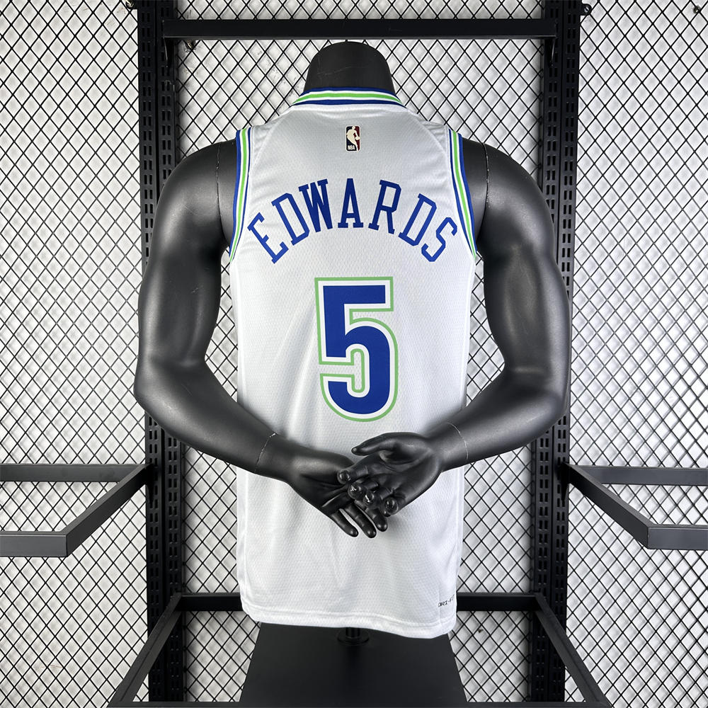 NBA Minnesota Timberwolves Retro Roud White Jersey EDWARDS#5 S-XXL