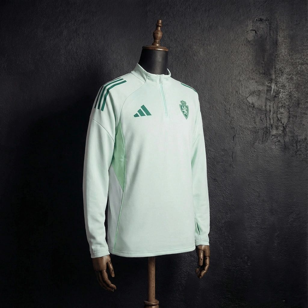 2025/26 Zaragoza Half-Pull long Sleeve Light Green Hoodie