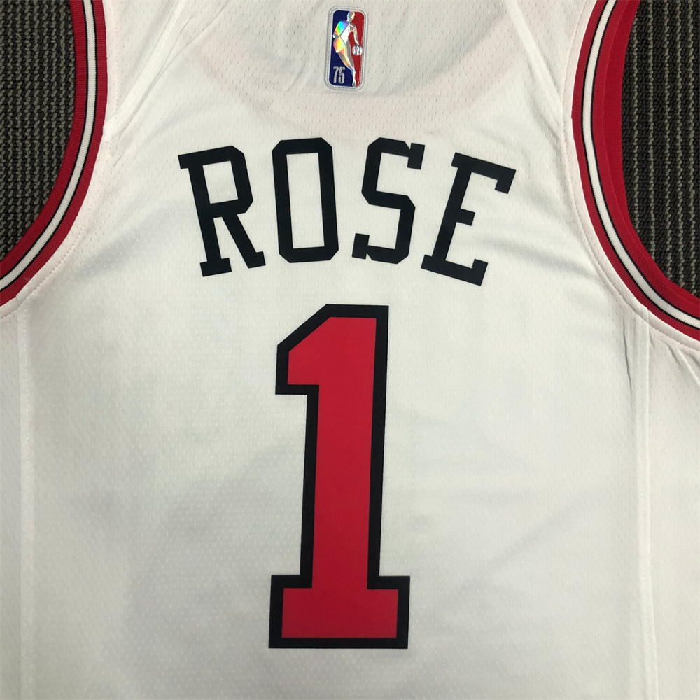 NBA Chicago Bulls Round Neck White 75th anniversaryJersey ROSE#1 S-XXL