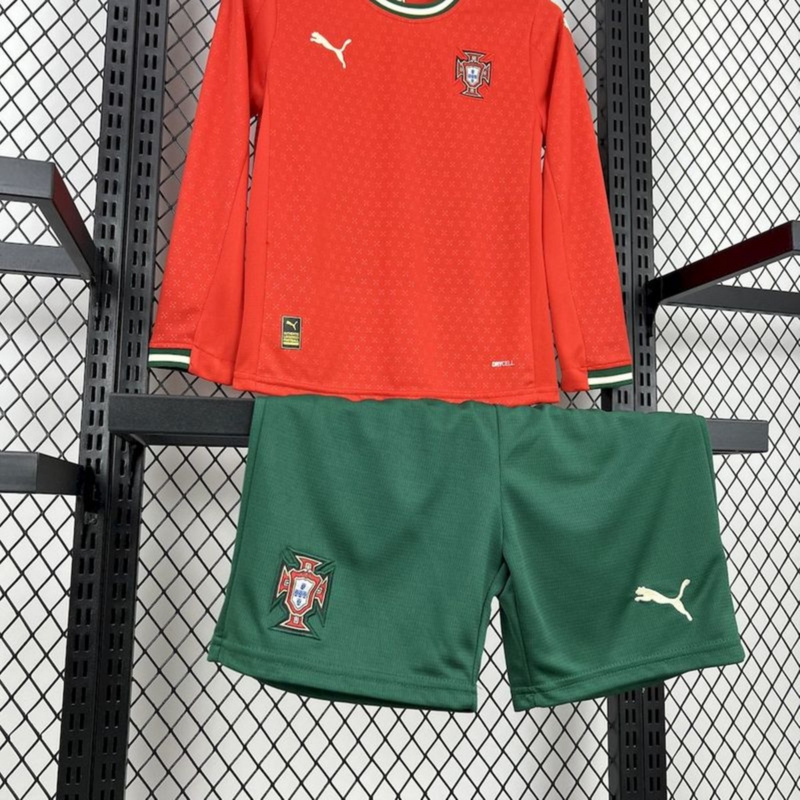 2025/26 Portugal Home Long Sleeves Kids jersey Kid Kits Size 16-28