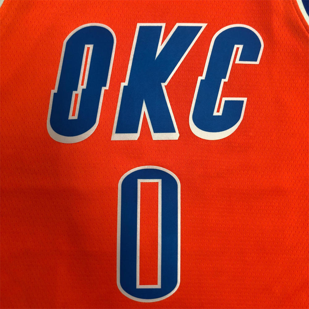 NBA Oklahoma City Thunder V-Neck Orange Jersey WESTBROOK#0 S-XXL
