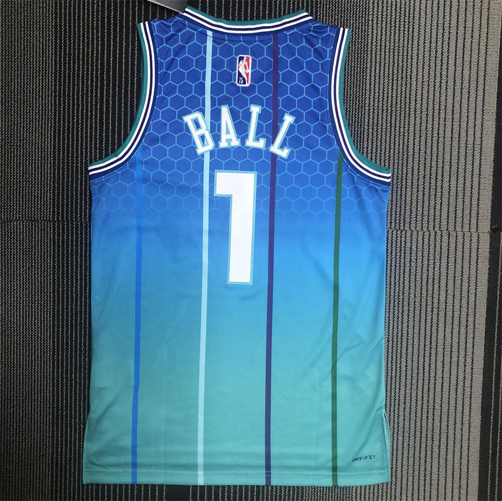 NBA Charlotte Hornets V-Neck 75th Anniversary Jersey BALL#1 S-XXL