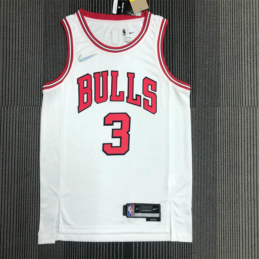 NBA Chicago Bulls Round Neck White 75th anniversaryJersey WADE#3 S-XXL
