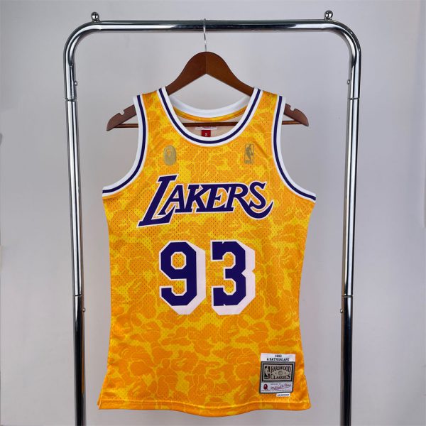 NBA Los Angeles Lakers BAPE×M&N BAPE#93 Gold Hardwood Classics Swingman Jersey S-XXL
