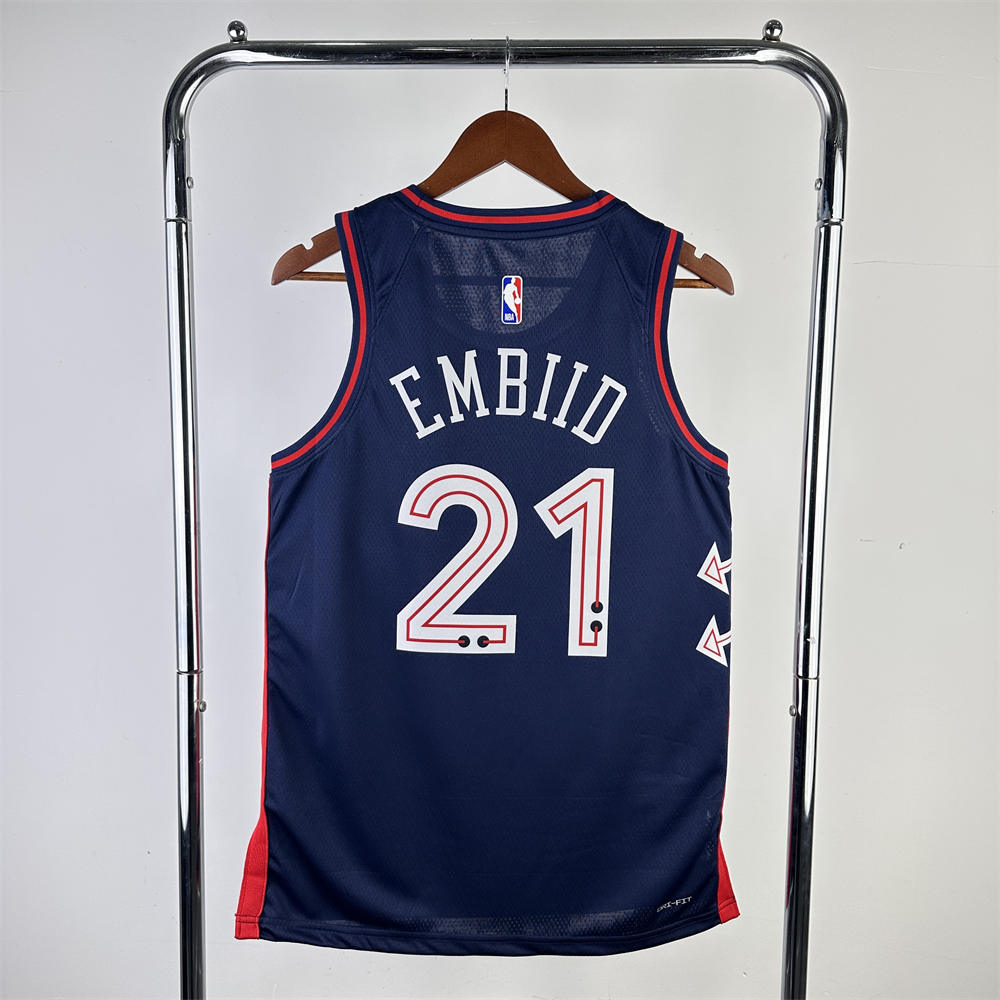 NBA Philadelphia 76ers 2024 Round Neck City Edition Black Jersey EMBIID#21 S-XXL