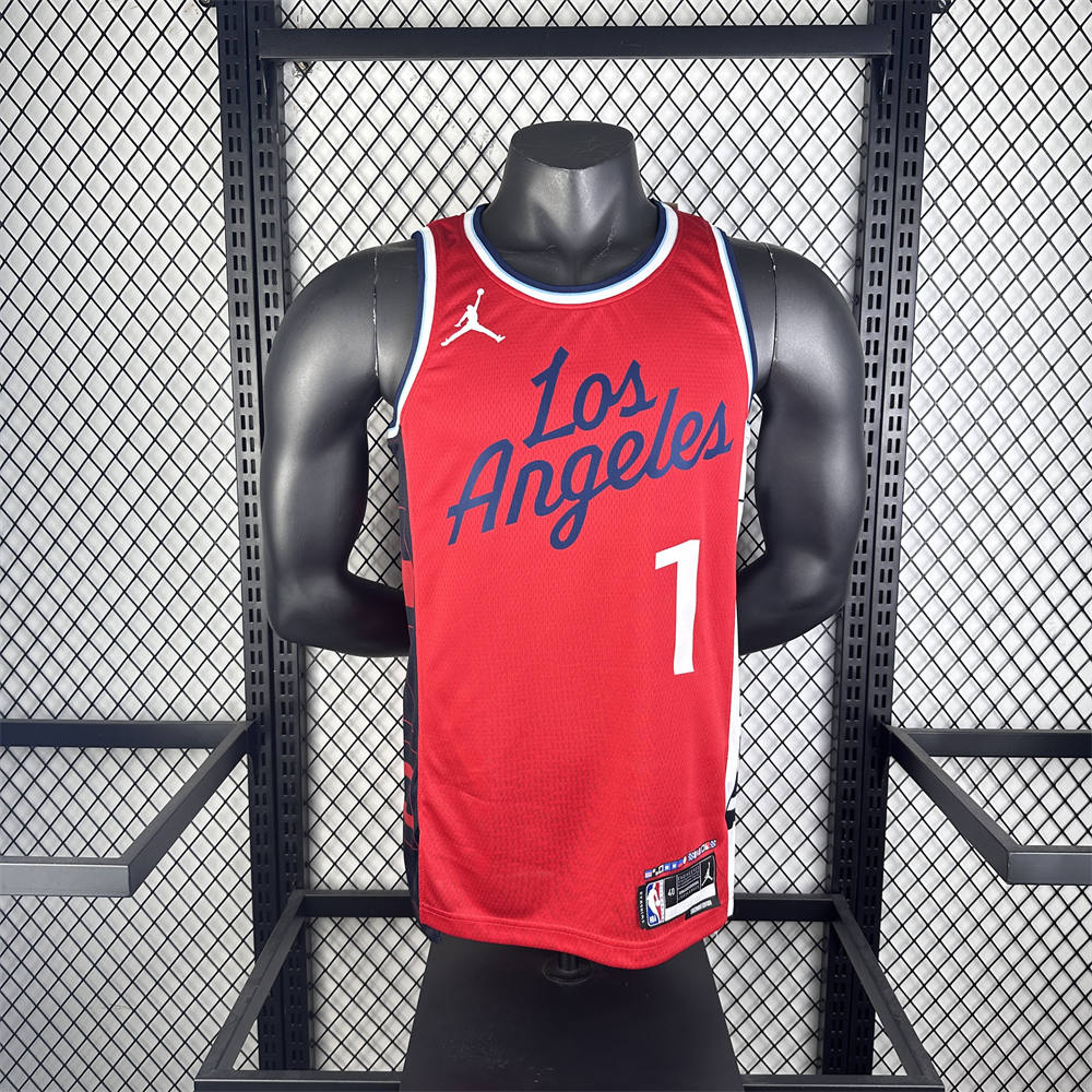 NBA Los Angeles Clippers 24/25 Round Neck JORDAN Edition Red Jersey HARDEN#1 S-XXL