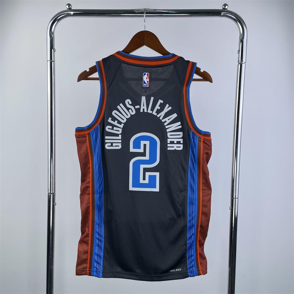 NBA Oklahoma City Thunder V-Neck Black Jersey GILGEOUS-ALEXANDER#2 S-XXL