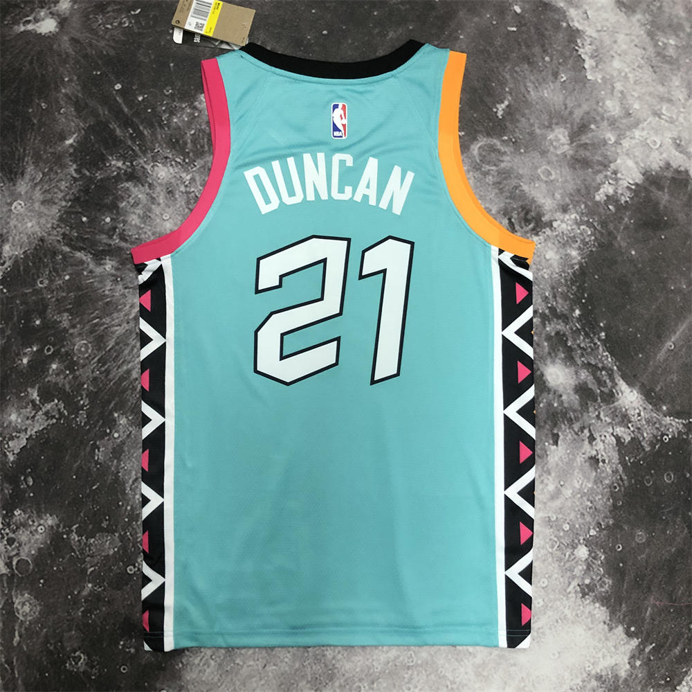 NBA San Antonio Spurs V-Neck Cyan jersey DUNCAN#21 S-XXL