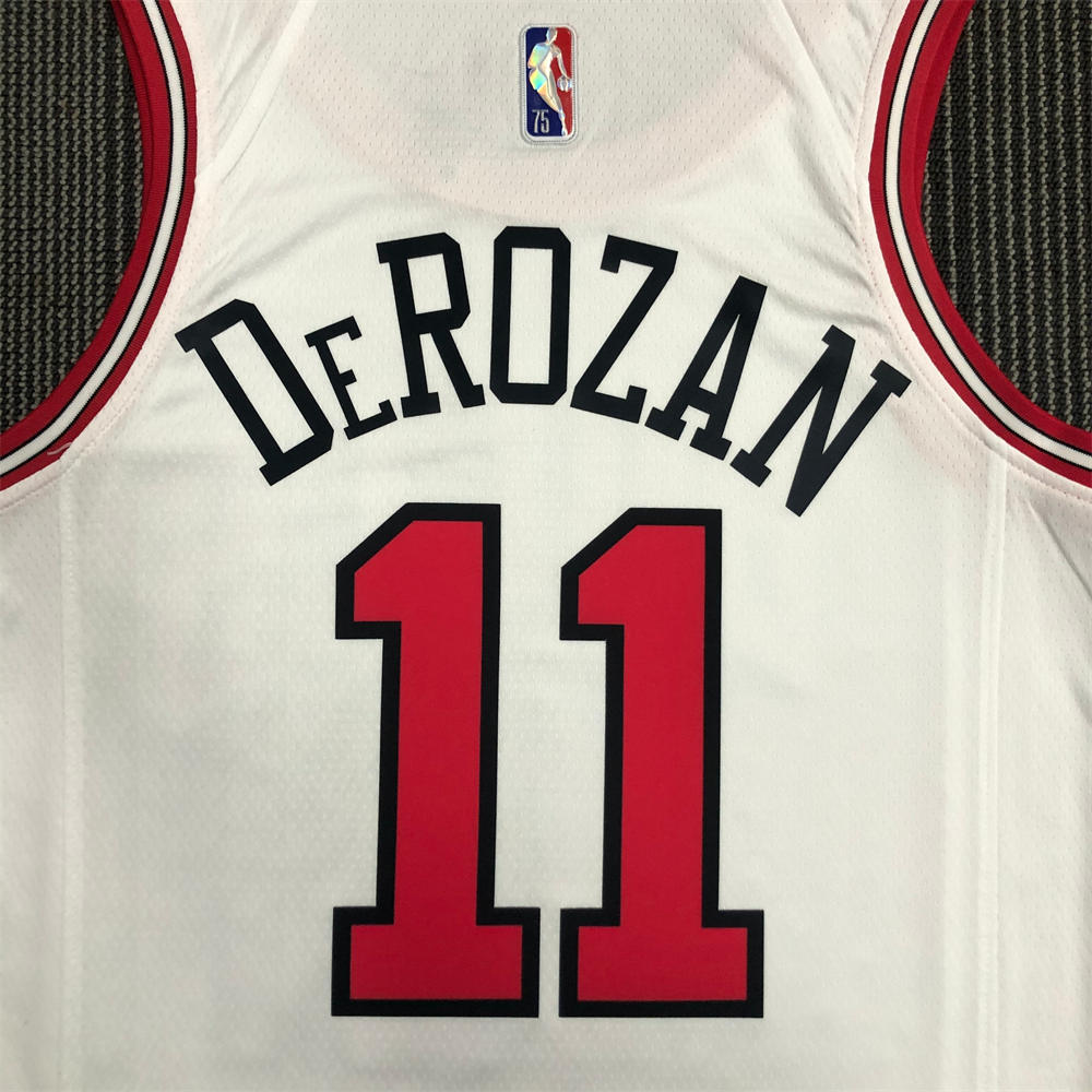 NBA Chicago Bulls Round Neck White 75th anniversaryJersey DeROZAN#11 S-XXL