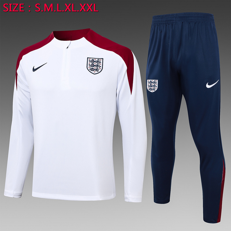 24/25 England White Long-sleeved half-pull training kit Football team kit