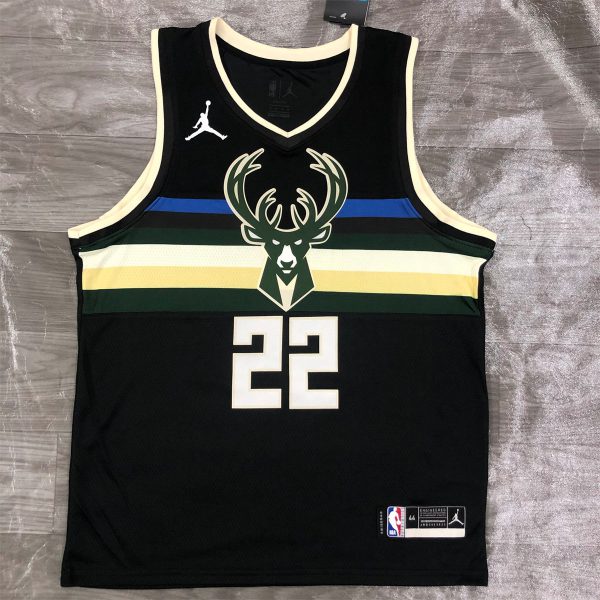 NBA Milwaukee Bucks V-Neck Black jersey MIDDLETON#22 S-XXL
