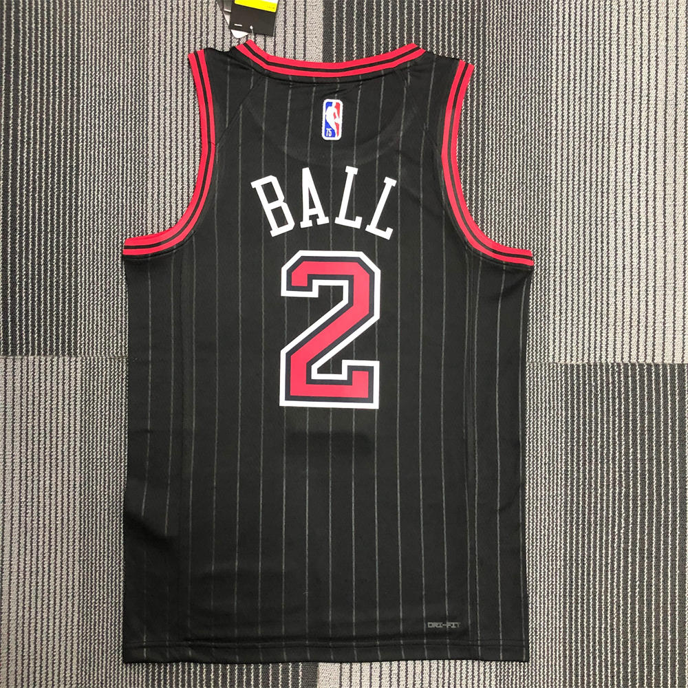 NBA Chicago Bulls Round Neck Black 75th AnniversaryJersey BALL#2 S-XXL