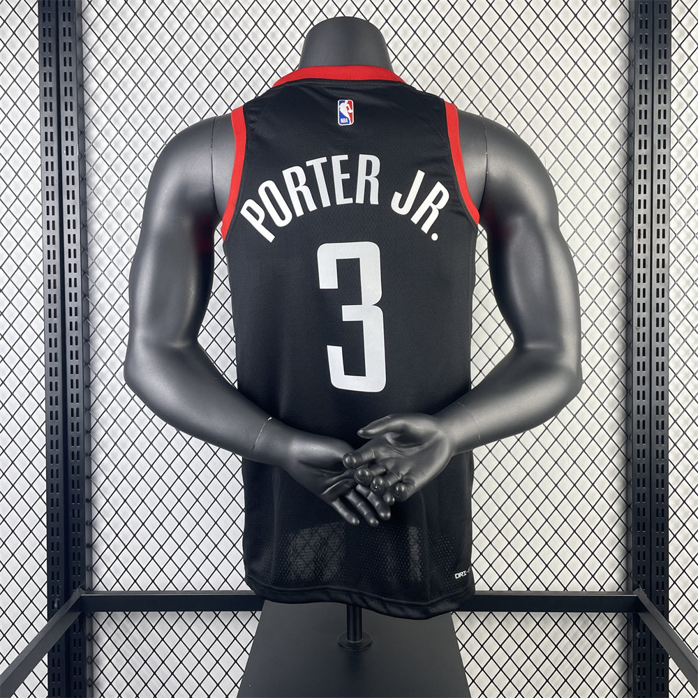 NBA Houston Rockets 2024 V-Neck Balck Jersey PORTER JR.#3 S-XXL