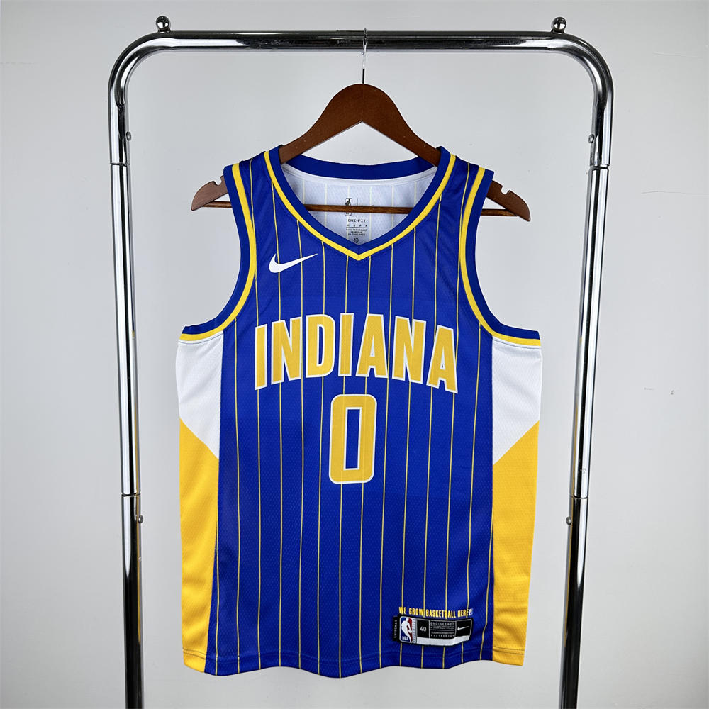 NBA Indiana Pacers 2021 City Edition V-Neck Retro Blue Jersey HALIBURTON#0 S-XXL