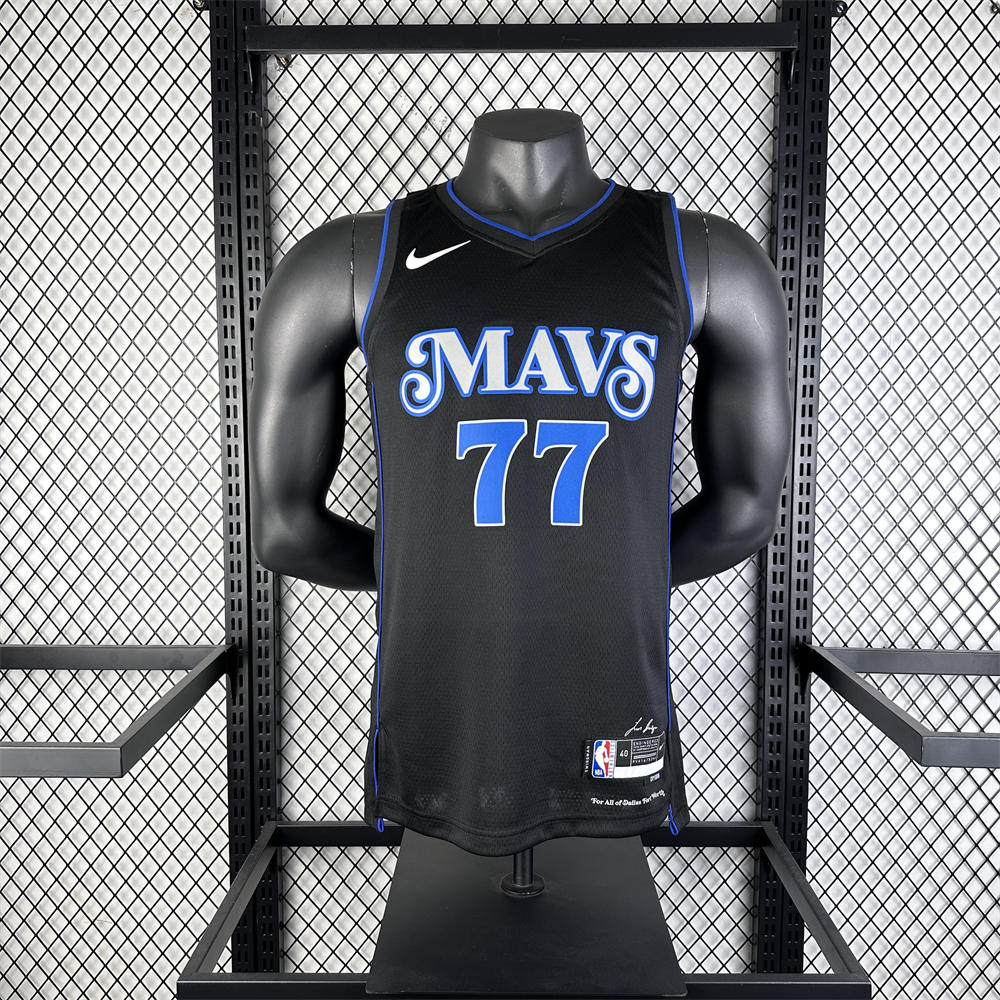 NBA Dallas Mavericks 2024 V-Neck Black Jersey DONCIC#77 S-XXL