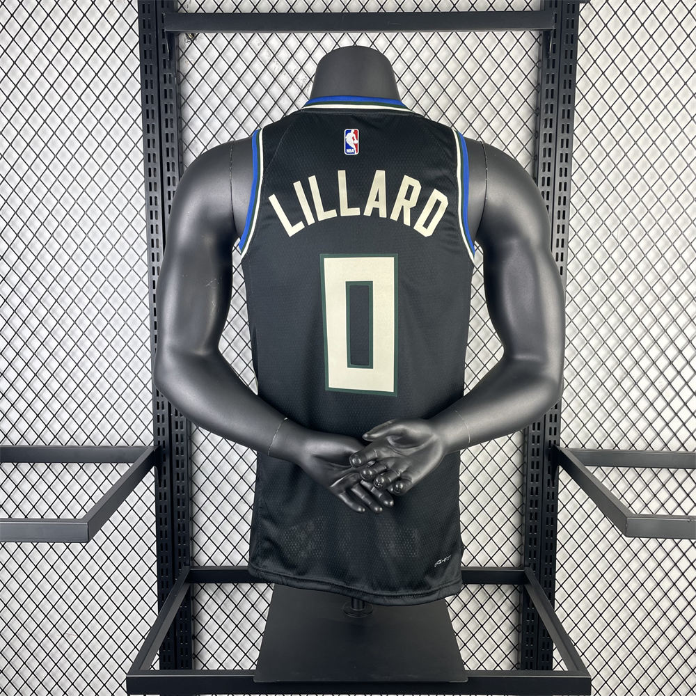NBA Milwaukee Bucks V-Neck JORDAN Edition Black jersey LILLARD#0 S-XXL