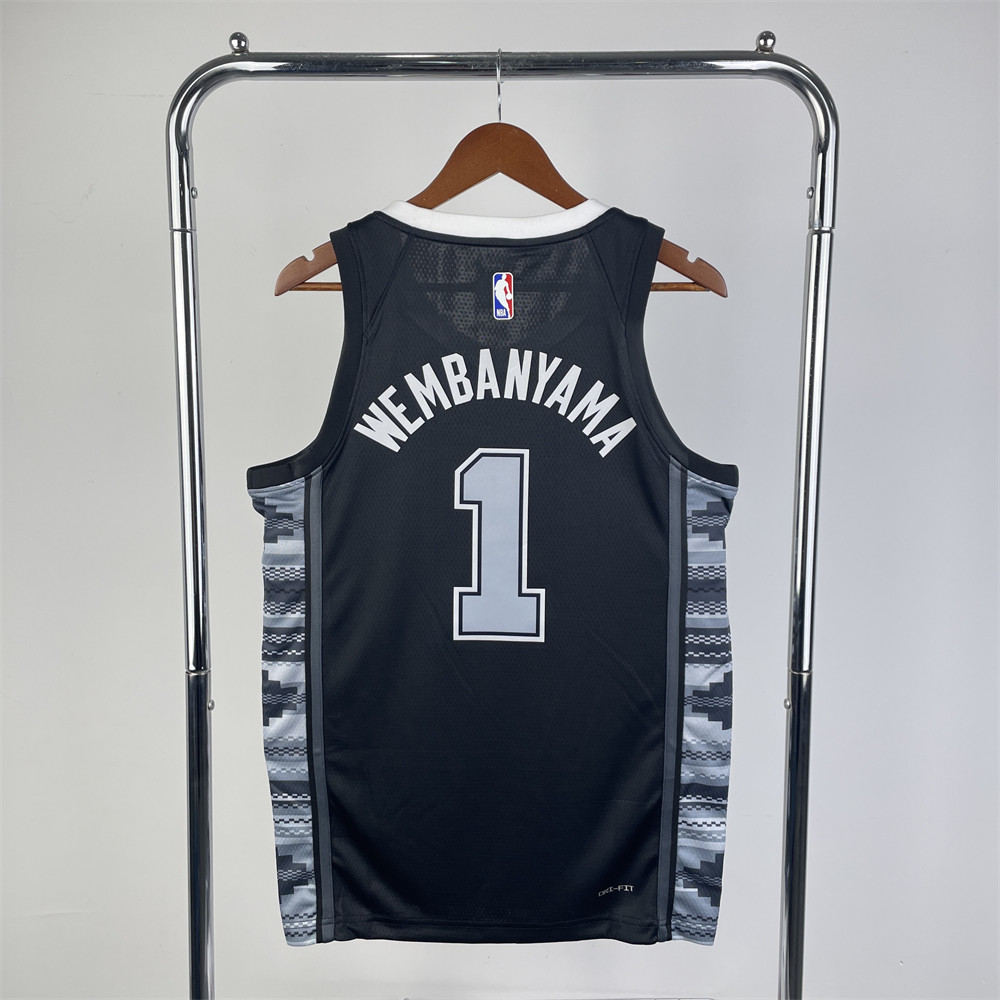 NBA San Antonio Spurs V-Neck Black jersey WENBANYAMA#1 S-XXL