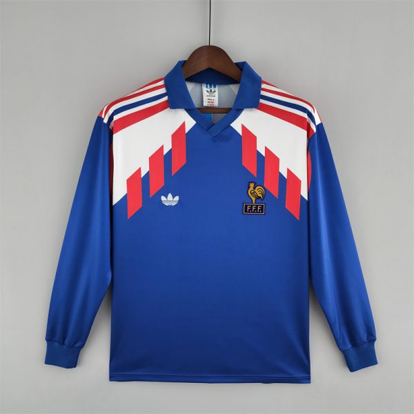 Retro France 88/90 Home Long Sleeves jersey Fan Version