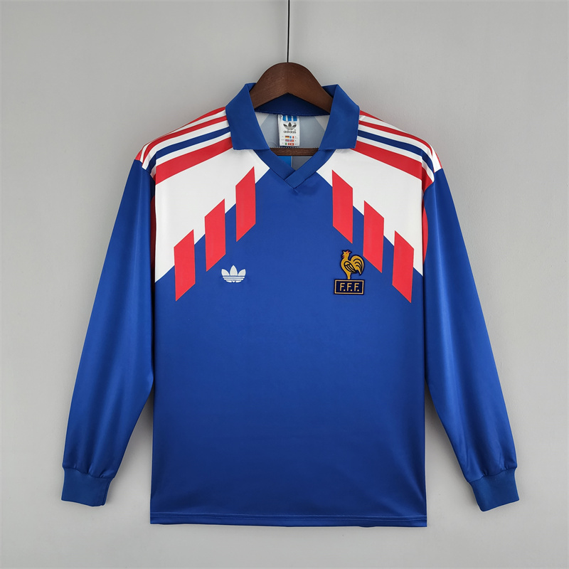 Retro France 88/90 Home Long Sleeves jersey Fan Version