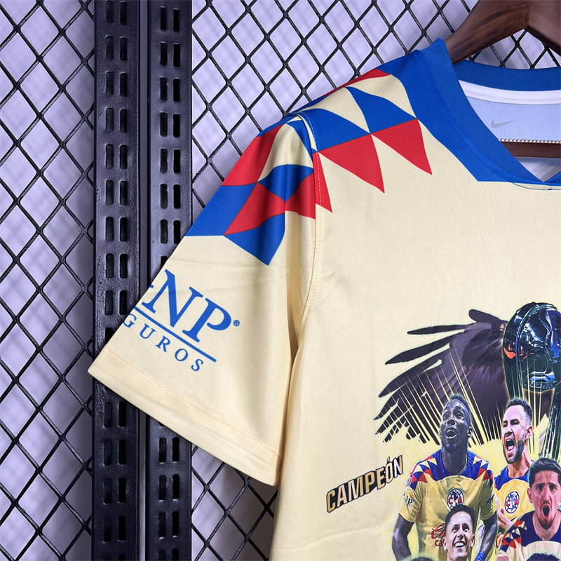 2024/25 Club America 15 Champions Yellow  Commemorative Edition White Jersey Fan Version