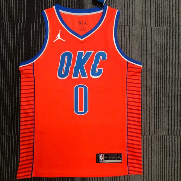 NBA Oklahoma City Thunder V-Neck Orange Jersey WESTBROOK#0 S-XXL