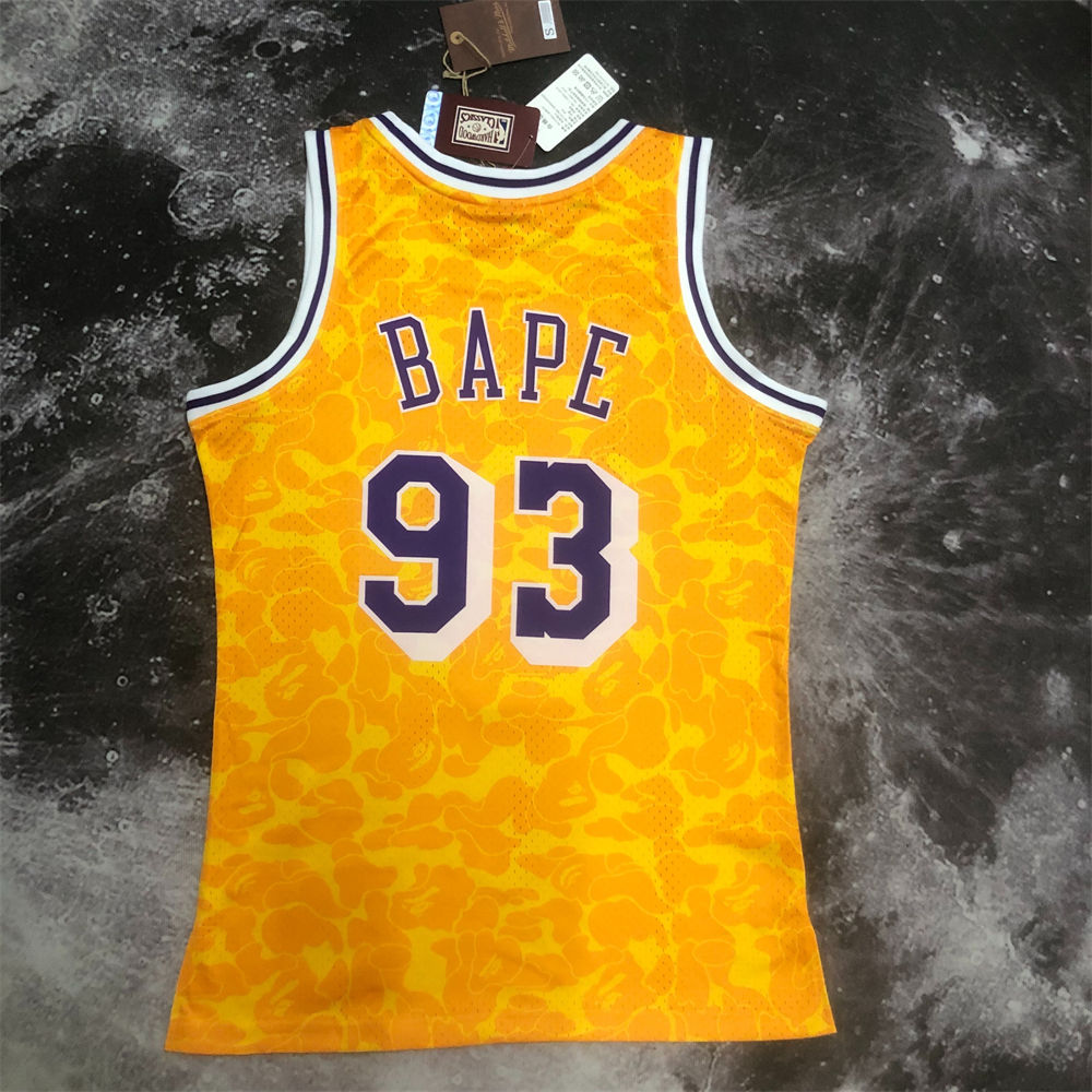 NBA Los Angeles Lakers BAPE×M&N BAPE#93 Gold Hardwood Classics Swingman Jersey S-XXL