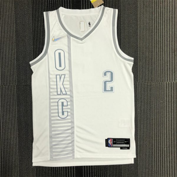 NBA Oklahoma City Thunder V-Neck White 75th Anniversary Jersey GILGEOUS-ALEXANDER#2 S-XXL