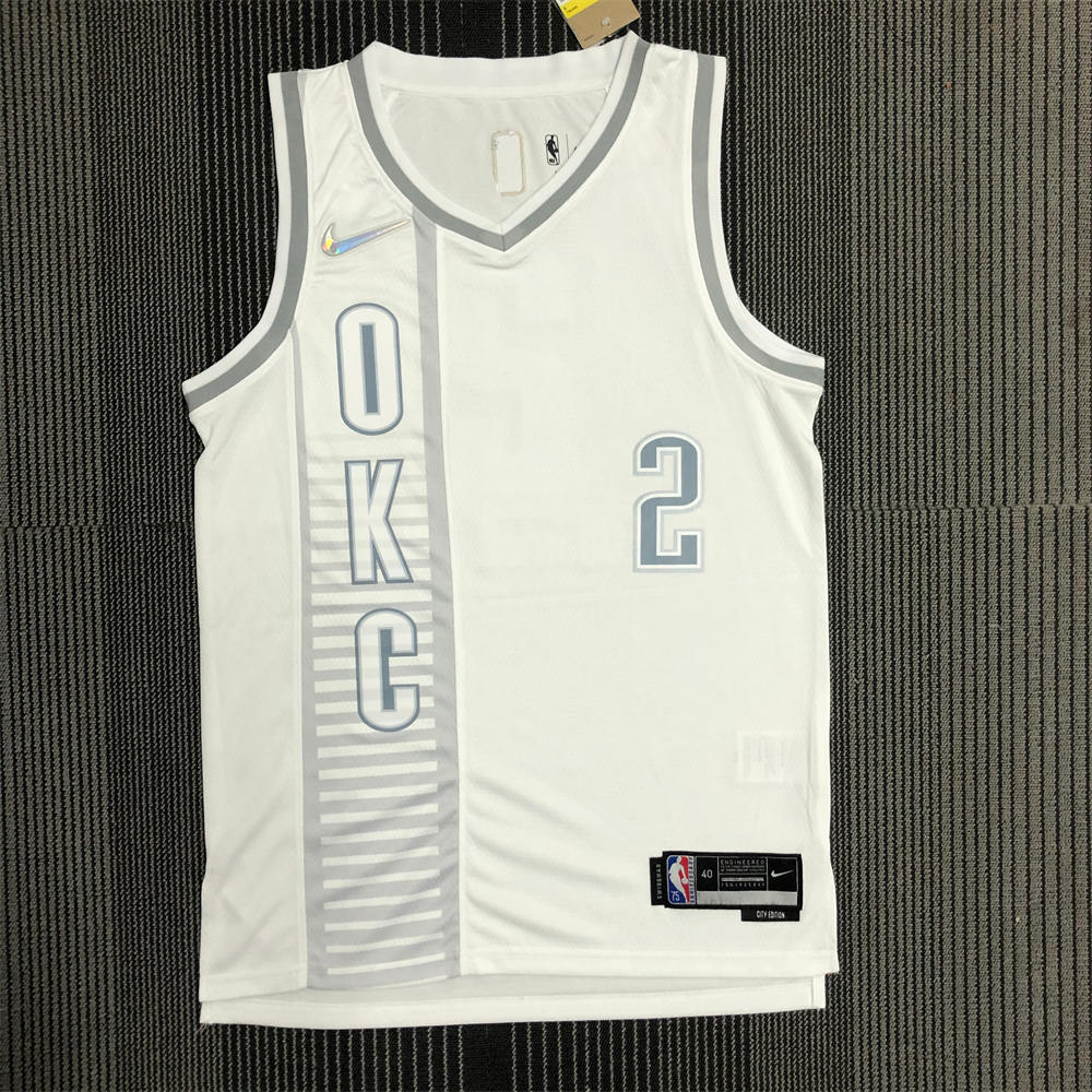 NBA Oklahoma City Thunder V-Neck White 75th Anniversary Jersey GILGEOUS-ALEXANDER#2 S-XXL