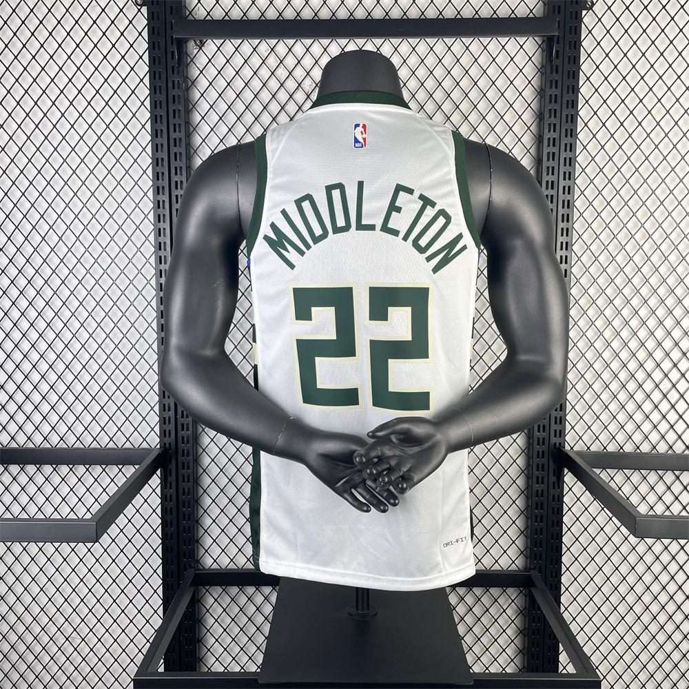 NBA Milwaukee Bucks V-Neck 2023 White jersey MIDDLETON#22 S-XXL