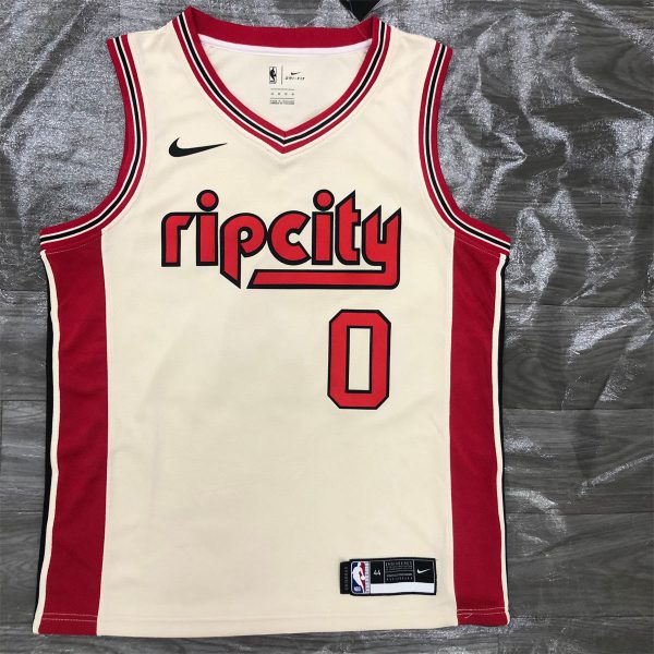 NBA Portland Trail Blazers V-Neck White Jersey LILLARD#0 S-XXL