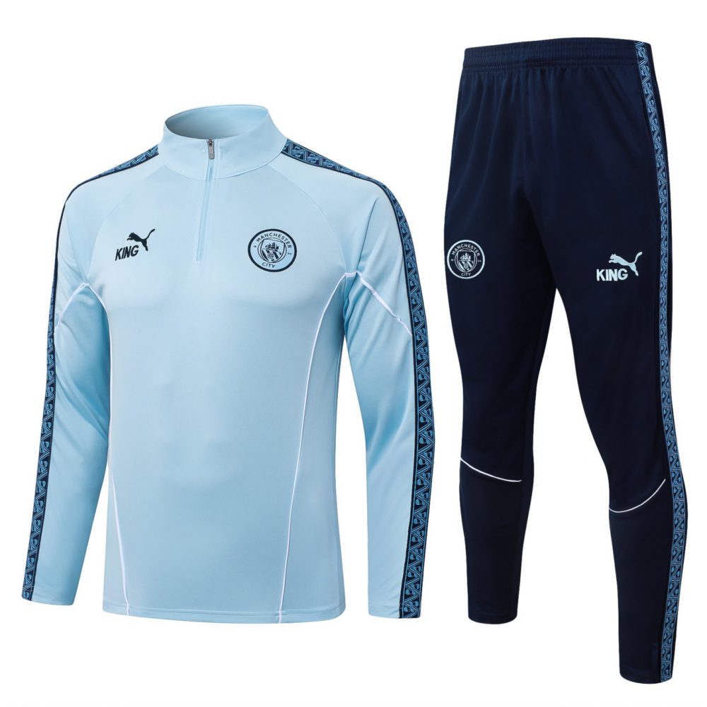 202526 Manchester City Light blue Long-sleeved half-pull training kit Football team kit