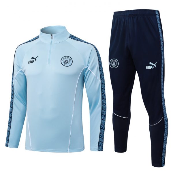202526 Manchester City Light blue Long-sleeved half-pull training kit Football team kit