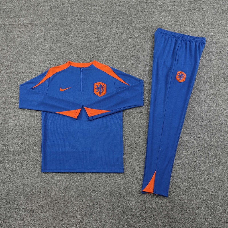 2024 Netherlands Blue Long-sleeved half-pull training kit Football team kit