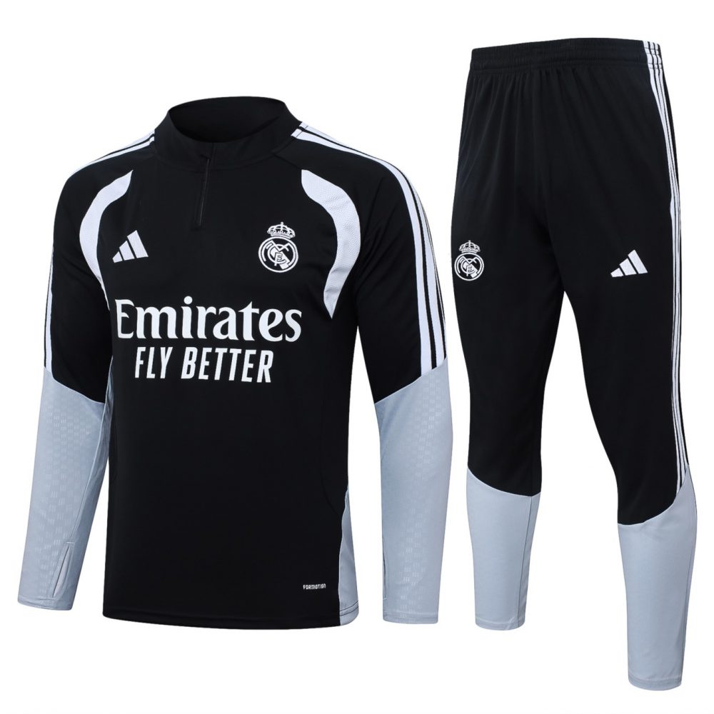 2026 Real Madrid Black Long-sleeved half-pull training kit