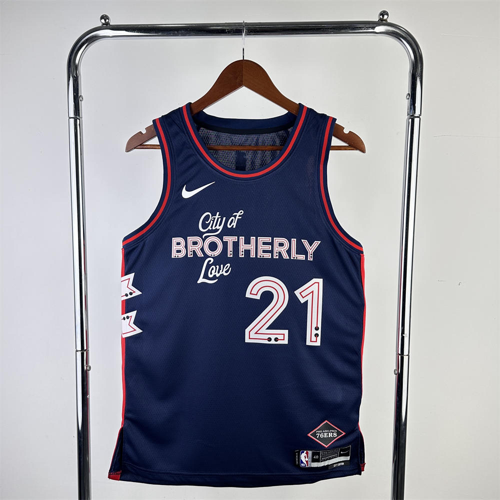 NBA Philadelphia 76ers 2024 Round Neck City Edition Black Jersey EMBIID#21 S-XXL
