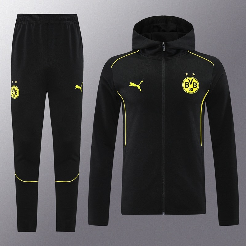 2024 Dortmund Black Hoodie Jacket Kit Set Football Team Shirt Sports Fashion