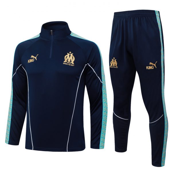 2026 Marseilles cyan Long-sleeved half-pull training kit